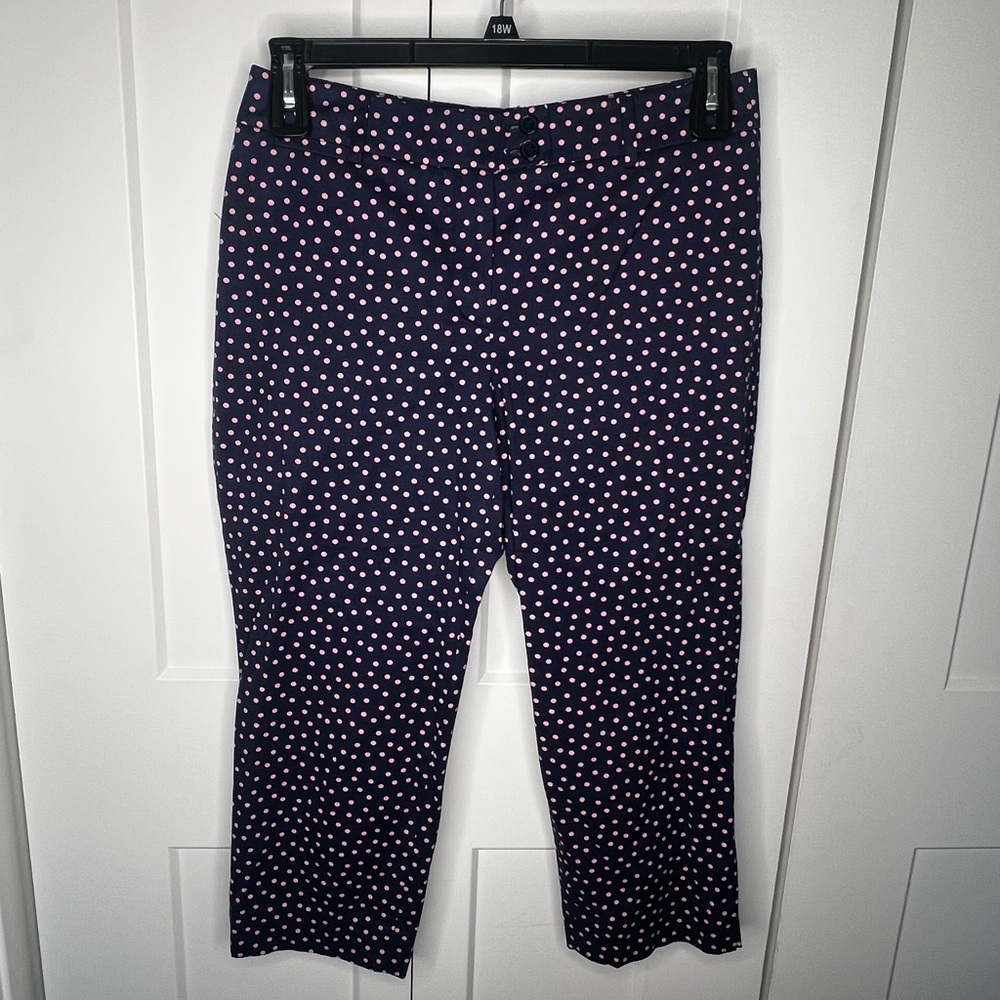 Talbots Navy and Pink Polka Dot The Perfect Crop Curvy Pants Women's Petite 6P
